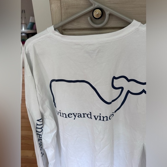 VINEYARD VINES WHALE Spell Out TEE SHIRT SIZE 2XB - 2 EXTRA BIG - White Navy - Picture 2 of 8